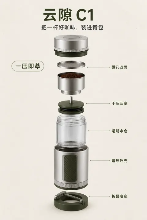 云隙 C1｜便携咖啡机爆炸图